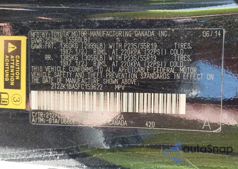 2015 Lexus Rx 350 from USA, damaged, VIN 2T2ZK1BA5FC159622